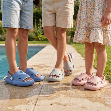 Fluffy Feet® Kids Sharkslides mit Riemen